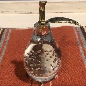Art Glass Pear Bullicante Bubbles Brass Leaf And Stem